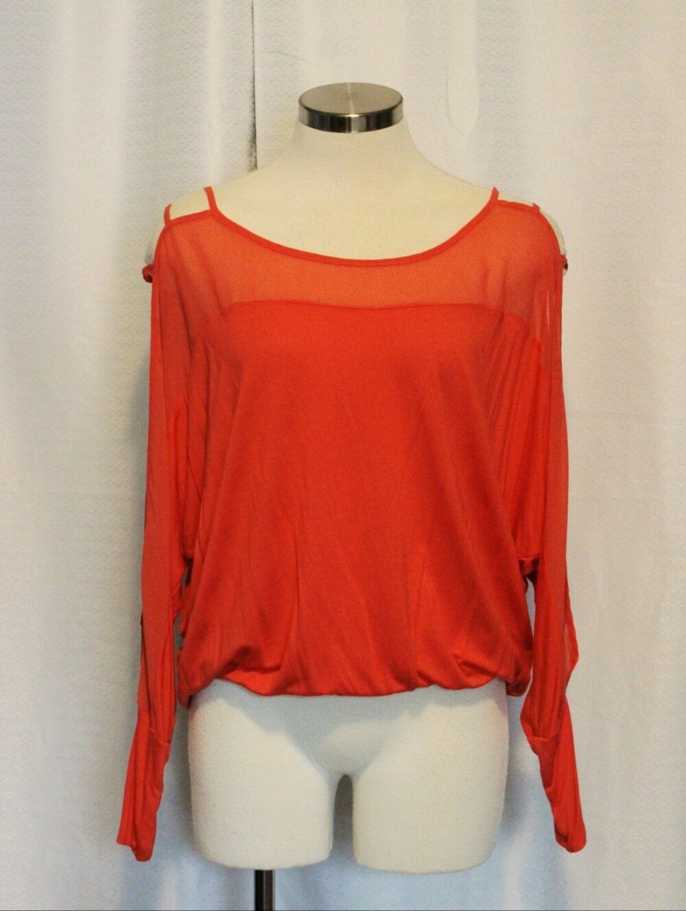 Bebe Orange Sheer Cutout Shoulder Blouse Women’s Small